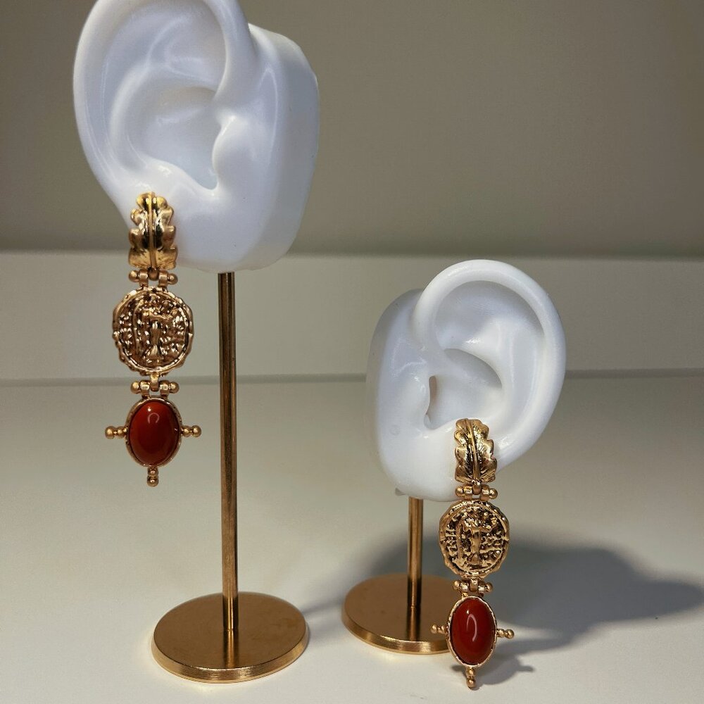 Vintage-Inspired Renaissance Red Sandstone Earrings | 925 Silver Posts